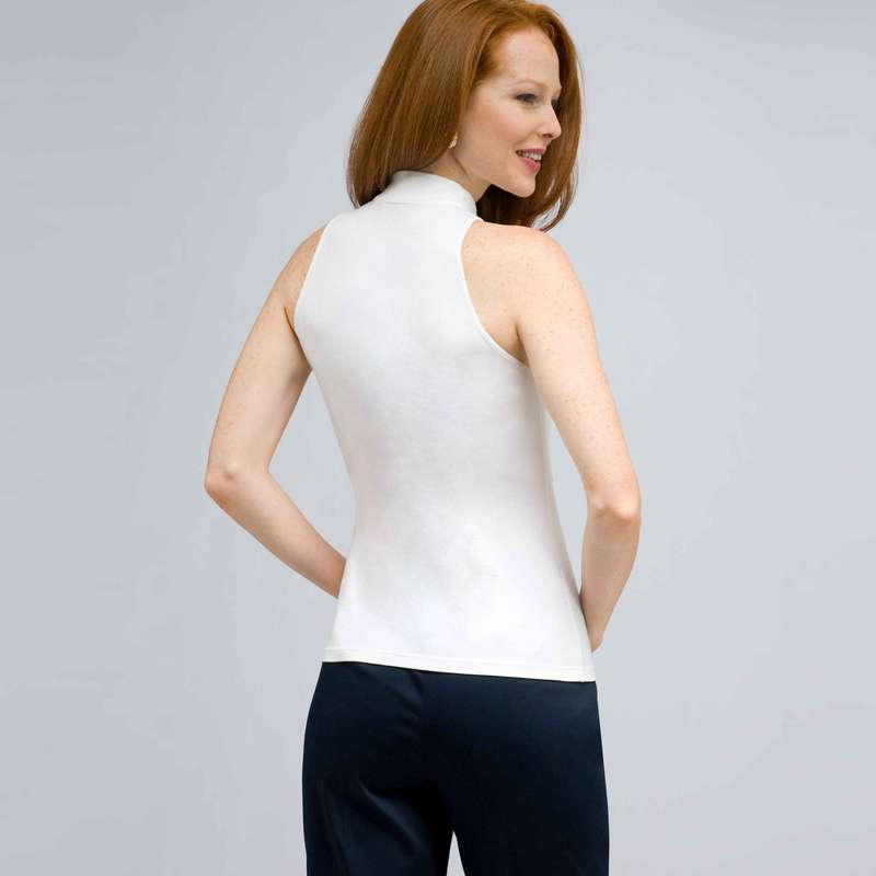 Zip Front Tank with Ruffles Blouse., White, large image number 1
